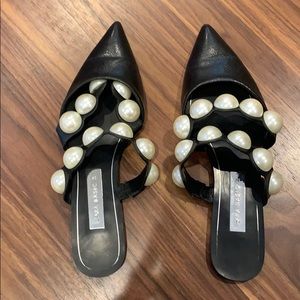 ZARA black mules with pearls